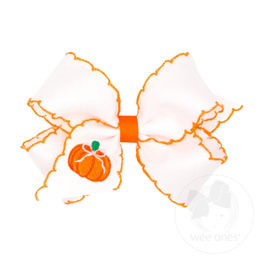 Wee Ones Medium Harvest Pumpkin Embroidery Moonstitch Hair Bow