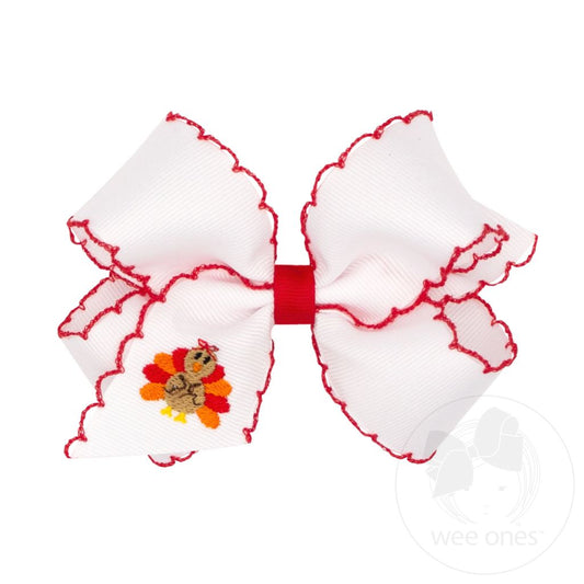 Wee Ones Medium Harvest Turkey Embroidery Moonstitch Hair Bow