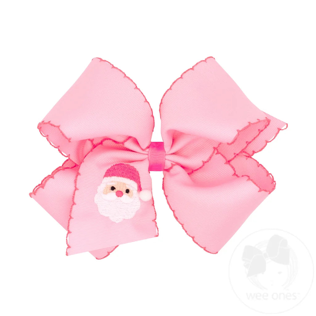 Wee Ones King Moonstitch Santa Embroidery Pink Hair Bow