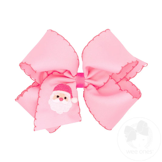 Wee Ones King Moonstitch Santa Embroidery Pink Hair Bow