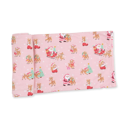 Angel Dear Pink Vintage Reindeer & Santa Swaddle Blanket