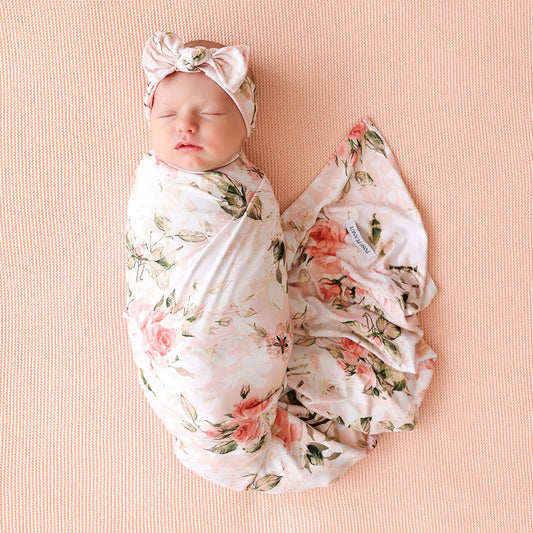 Posh Peanut Vintage Pink Rose Swaddle Headband Set
