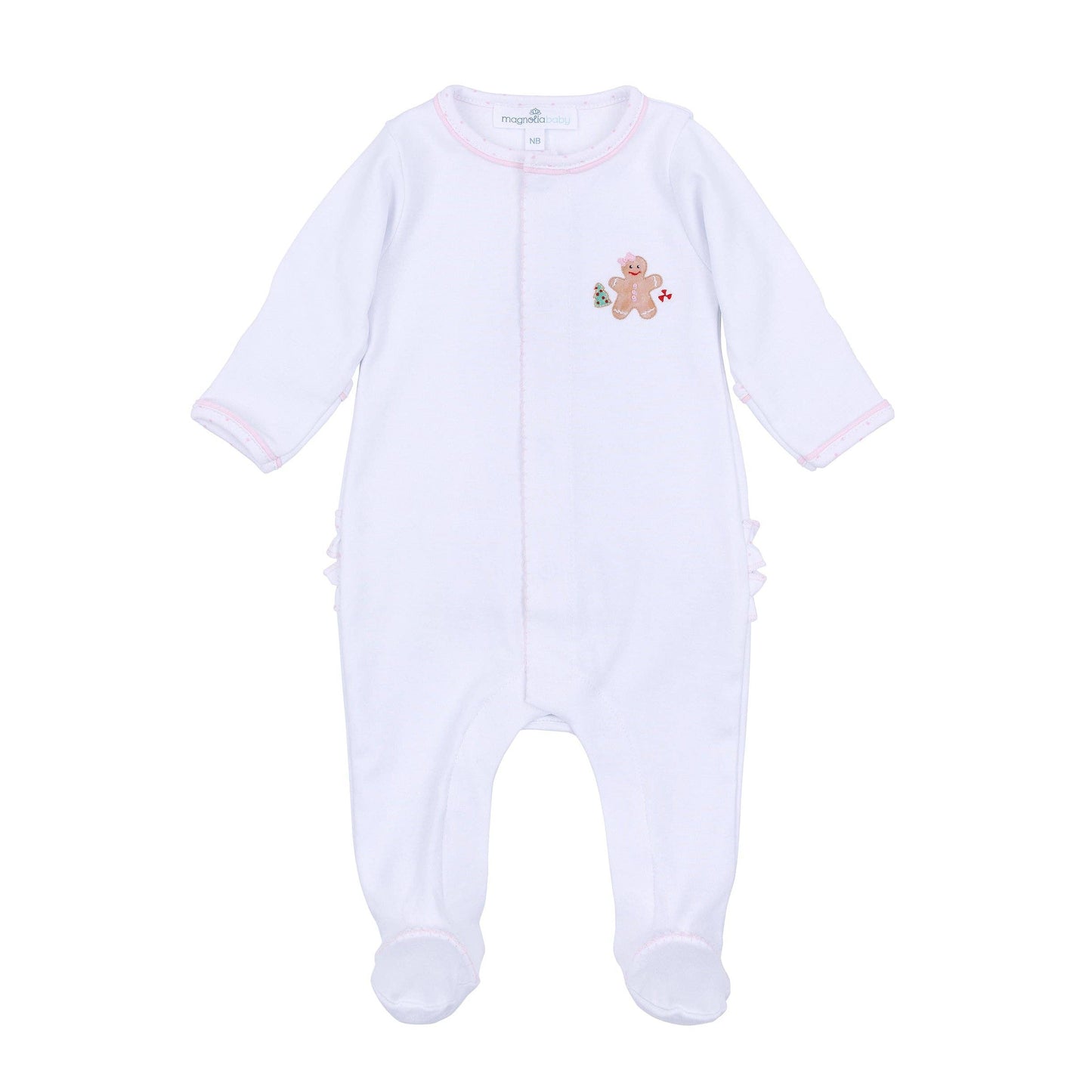 Magnolia Baby Frosted Wonderland Embroidered Ruffle Footie - Pink