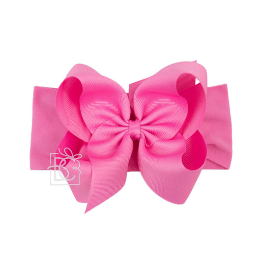WIDE PANTYHOSE HEADBAND W/CLASSIC GROSGRAIN BOW: HOT PINK / 0-3 Months / 5.5" Huge