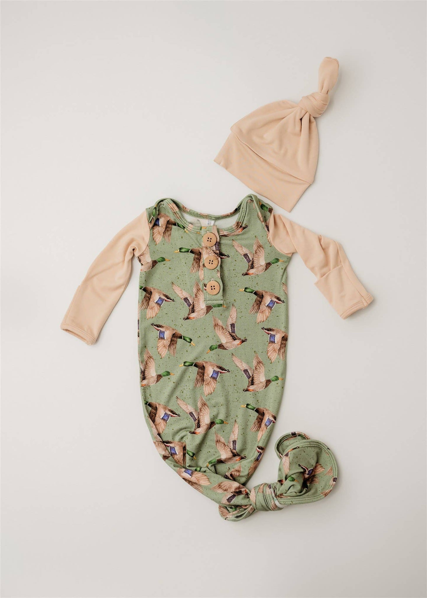 Mallard Skies Knot Gown & Hat : NB/0-3M