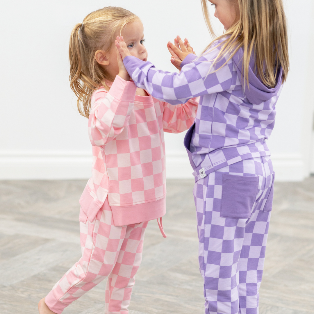 Sweet Bamboo Checker Purple Haze Crew Neck Jogger Set
