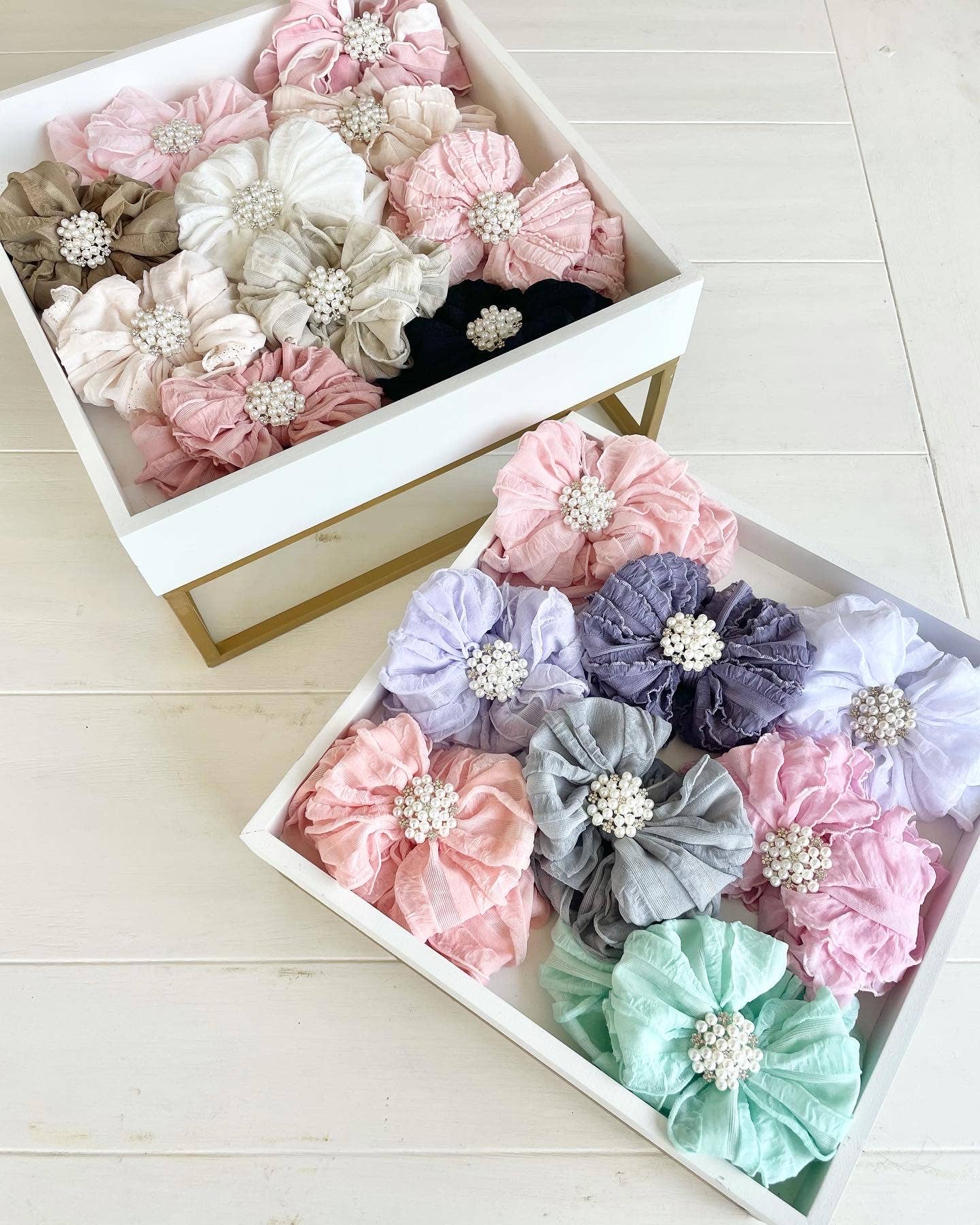 Pearl Ruffled Headband: Sweet Pink