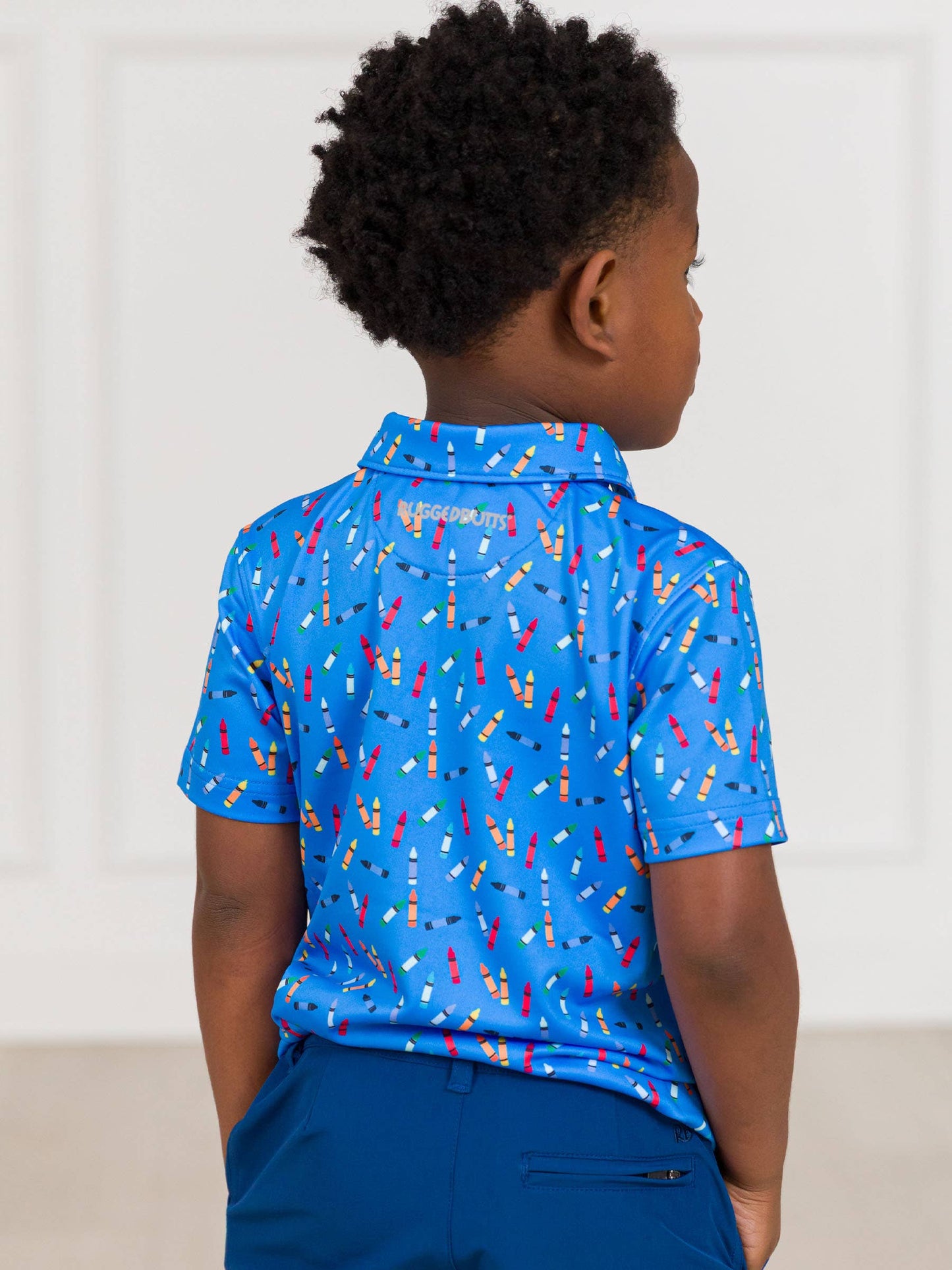 Boys Tiny Crayons Knit Short Sleeve Performance Polo: Blue