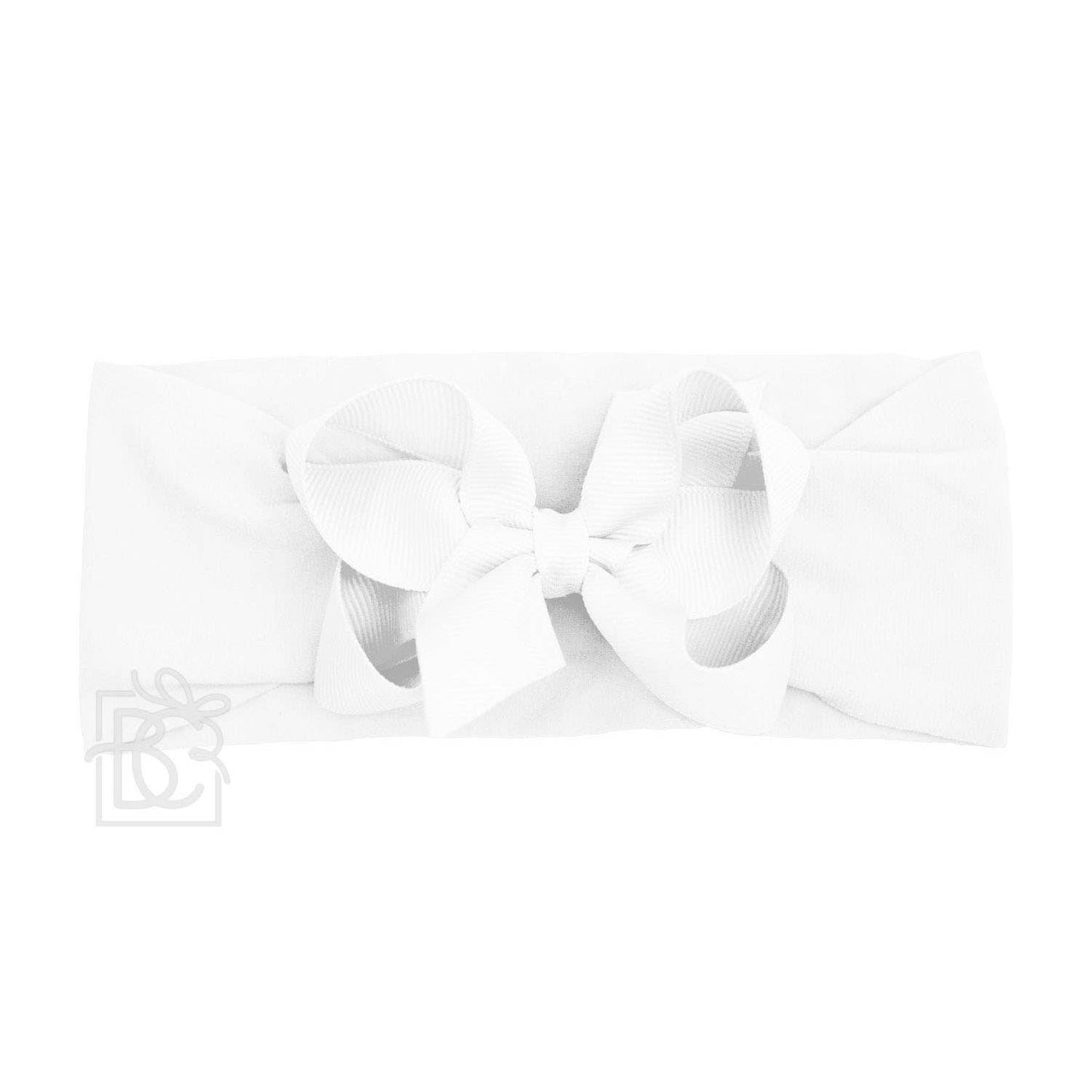 WIDE PANTYHOSE HEADBAND W/CLASSIC GROSGRAIN BOW: POWDER PINK / 0-3 Months / 5.5" Huge