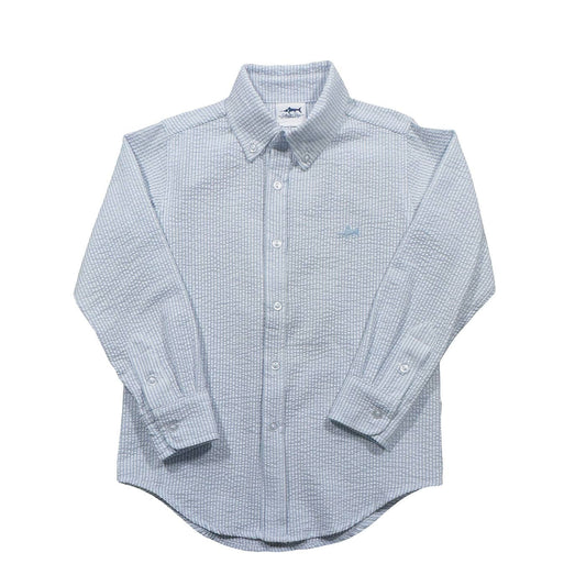 Saltwater Boys Co. Carter Oxford Shirt: Light Blue Seersucker