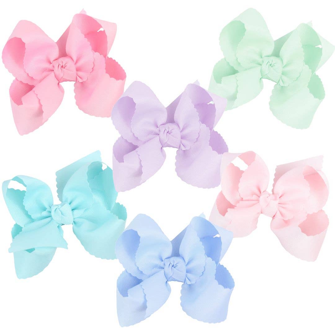 SCALLOPED EDGE BOW: Lemonde / 5.5" Extra Large - 2.25" Ribbon on Alligator Clip