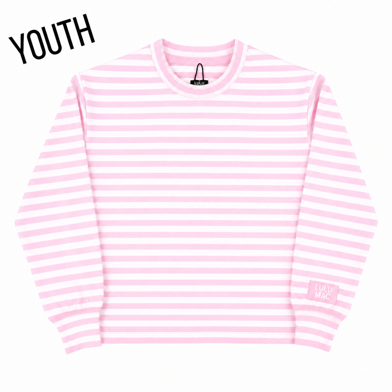 KD-MC-STRIPE MONOCHROME PATCH YOUTH LONG SLEEVE TOP-LIGHT PINK: LIGHT PINK / Youth Medium