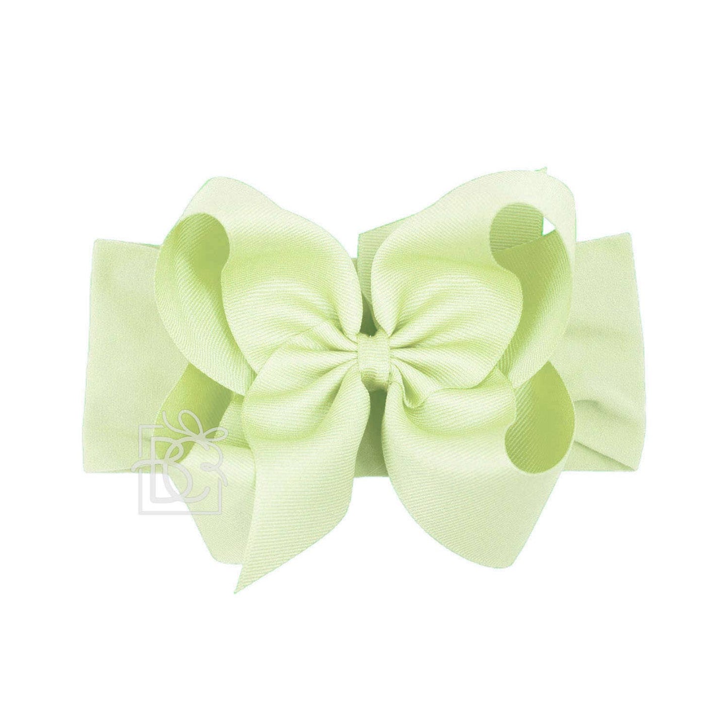 WIDE PANTYHOSE HEADBAND W/CLASSIC GROSGRAIN BOW: LIME JUICE / 3+ Months / 5.5" Huge