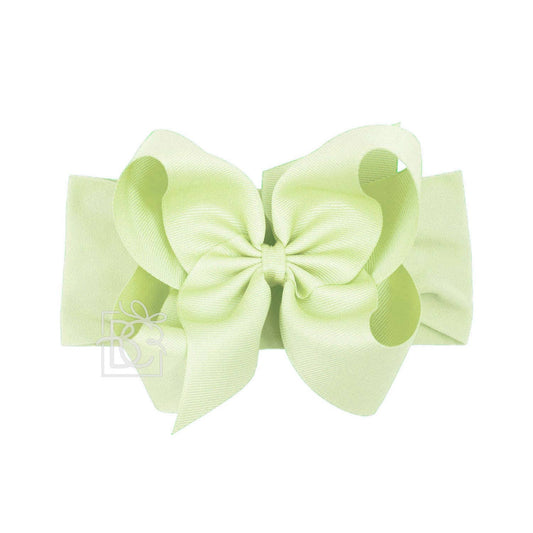 WIDE PANTYHOSE HEADBAND W/CLASSIC GROSGRAIN BOW: LIME JUICE / 3+ Months / 5.5" Huge