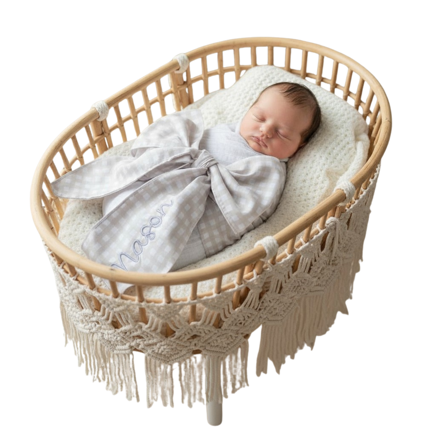 Newborn Swaddle Sash Maternity Sash with Big Bowknot Plaid: Blue