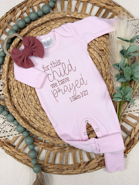 Baby Romper | For This Child We Have Prayed | Pink | Romper Only
