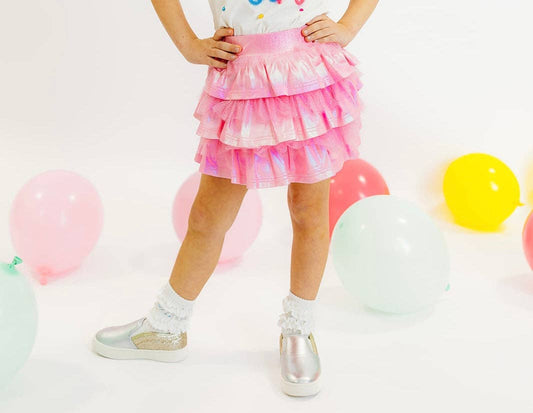 Pink Metallic and Tulle Layered Skort: 3T