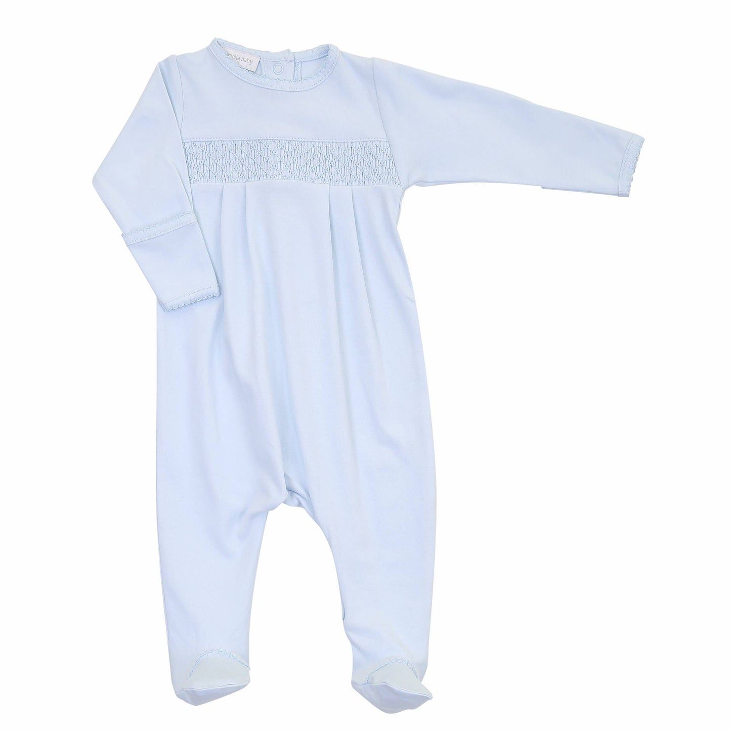 Magnolia Baby Essentials Solid Blue Smocked Footie: Blue