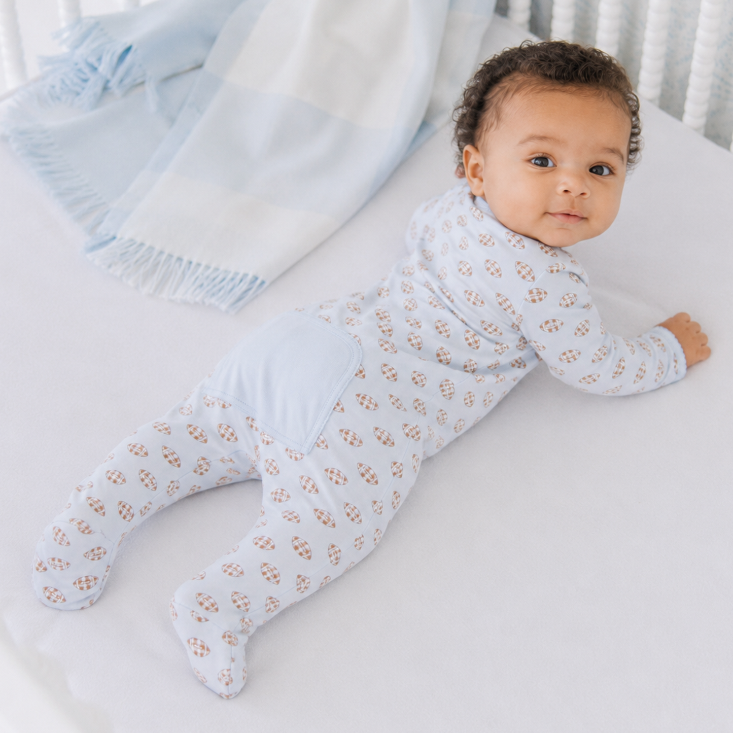 Magnolia Baby Tiny Tailgater Print Zip Footie - Light Blue