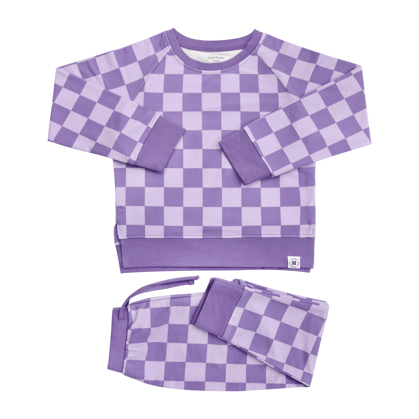 Sweet Bamboo Checker Purple Haze Crew Neck Jogger Set
