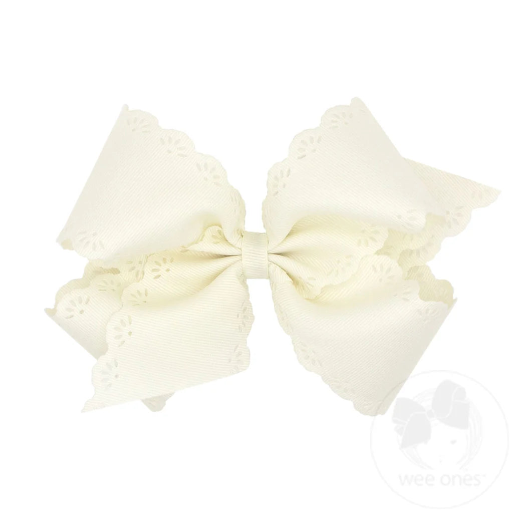 Wee Ones Small King Grosgrain Bow with Eyelet Flower Embossed Edges