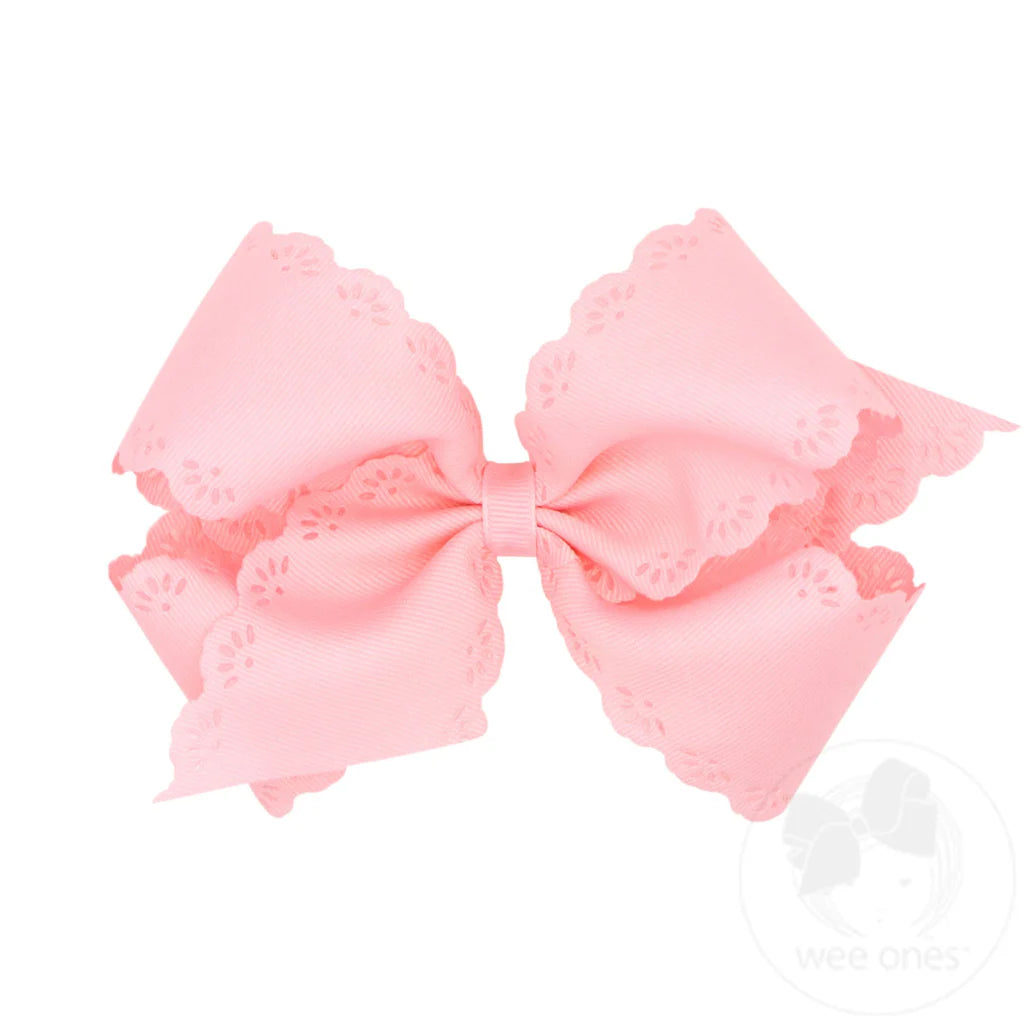 Wee Ones Small King Grosgrain Bow with Eyelet Flower Embossed Edges