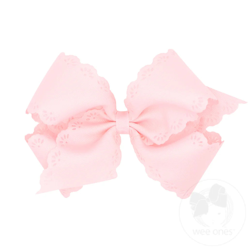 Wee Ones Small King Grosgrain Bow with Eyelet Flower Embossed Edges