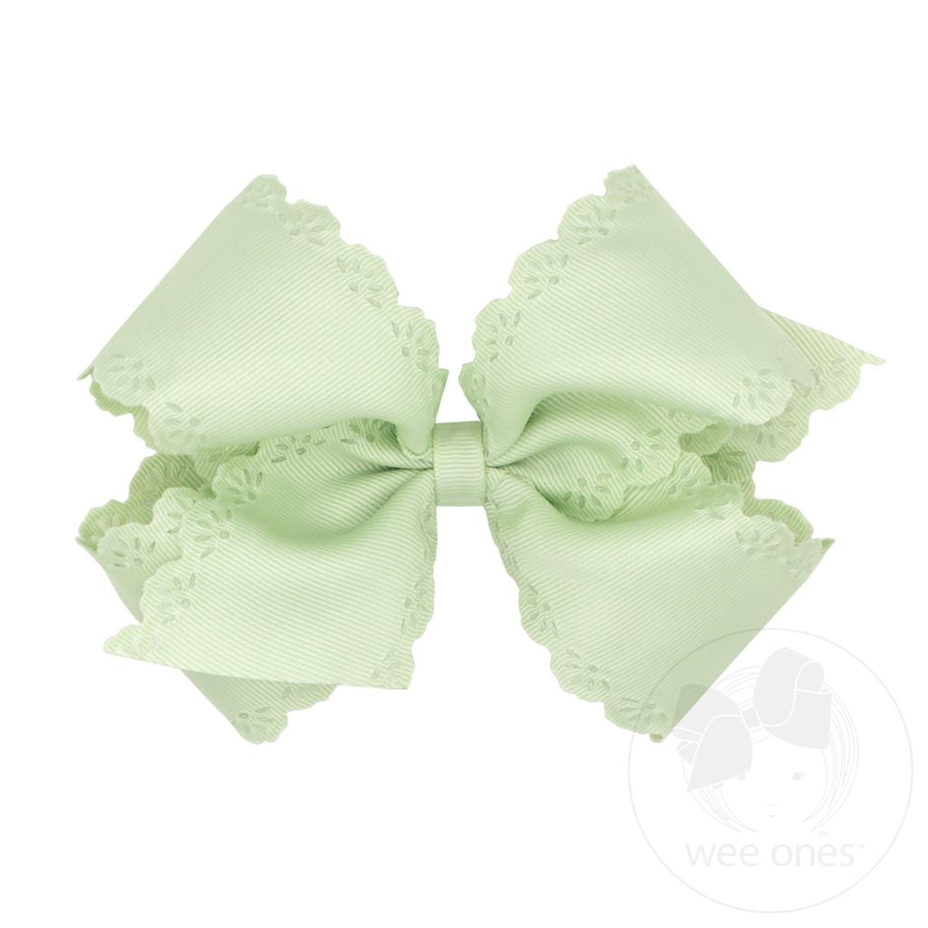Wee Ones Small King Grosgrain Bow with Eyelet Flower Embossed Edges