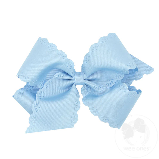 Wee Ones Small King Grosgrain Bow with Eyelet Flower Embossed Edges