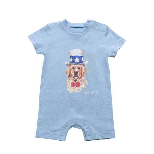 Saltwater Boys Co. Patriotic Pup Romper: Light Blue