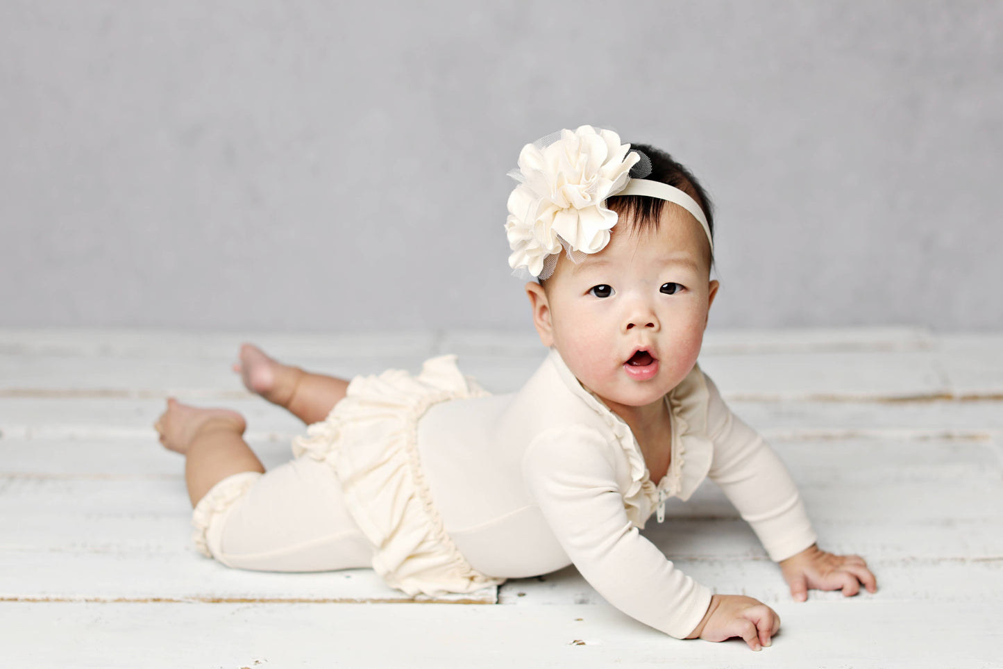 LAYETTE BASIC-EGGNOG Rose Headband: Small