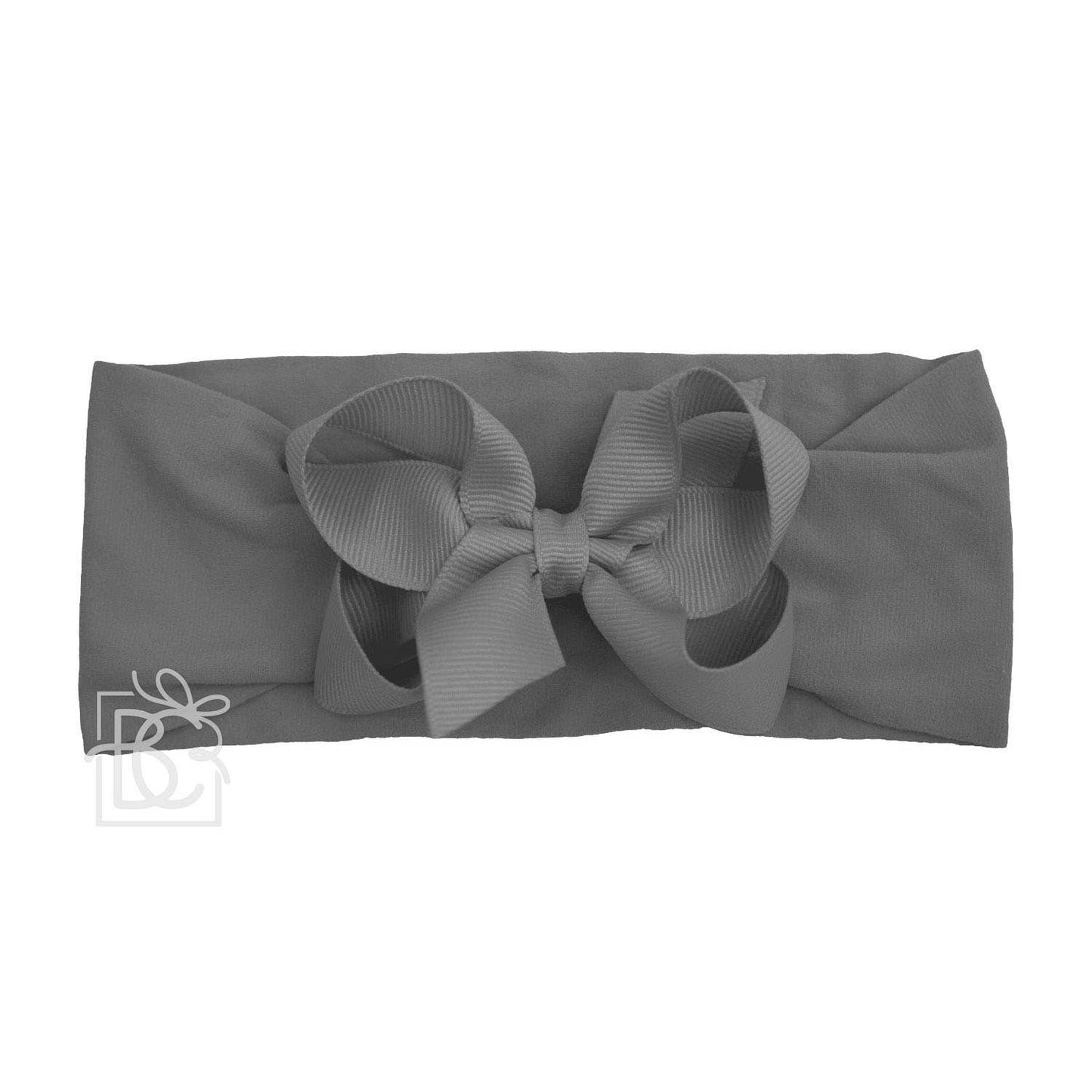 WIDE PANTYHOSE HEADBAND W/CLASSIC GROSGRAIN BOW: POWDER PINK / 0-3 Months / 5.5" Huge