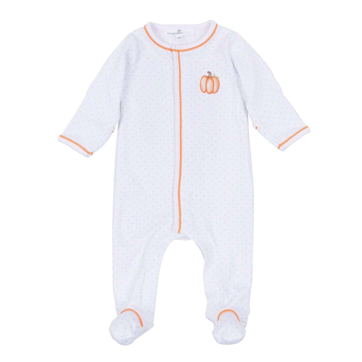 Magnolia Baby Pumpkin Hand-Embroidered Footie