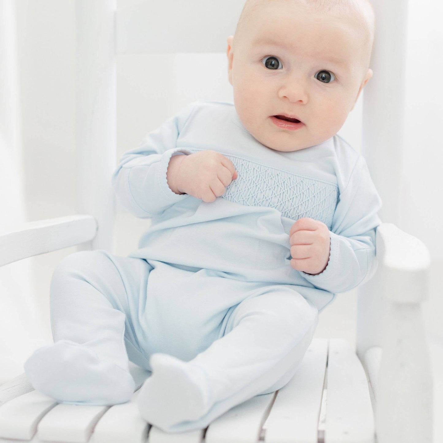 Magnolia Baby Essentials Solid Blue Smocked Footie: Blue