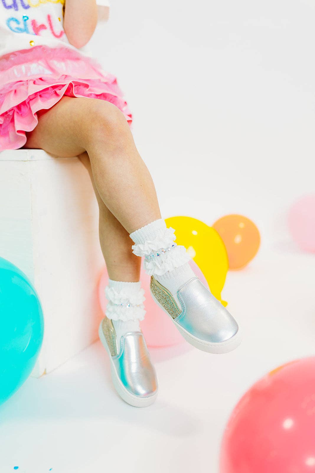 White Varsity Socks: Size 6-8