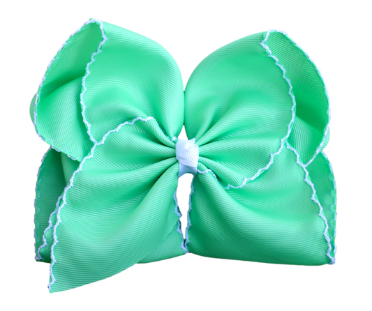 Mint Moon Stitch Hair Bow : Alligator Clip / 6 inch