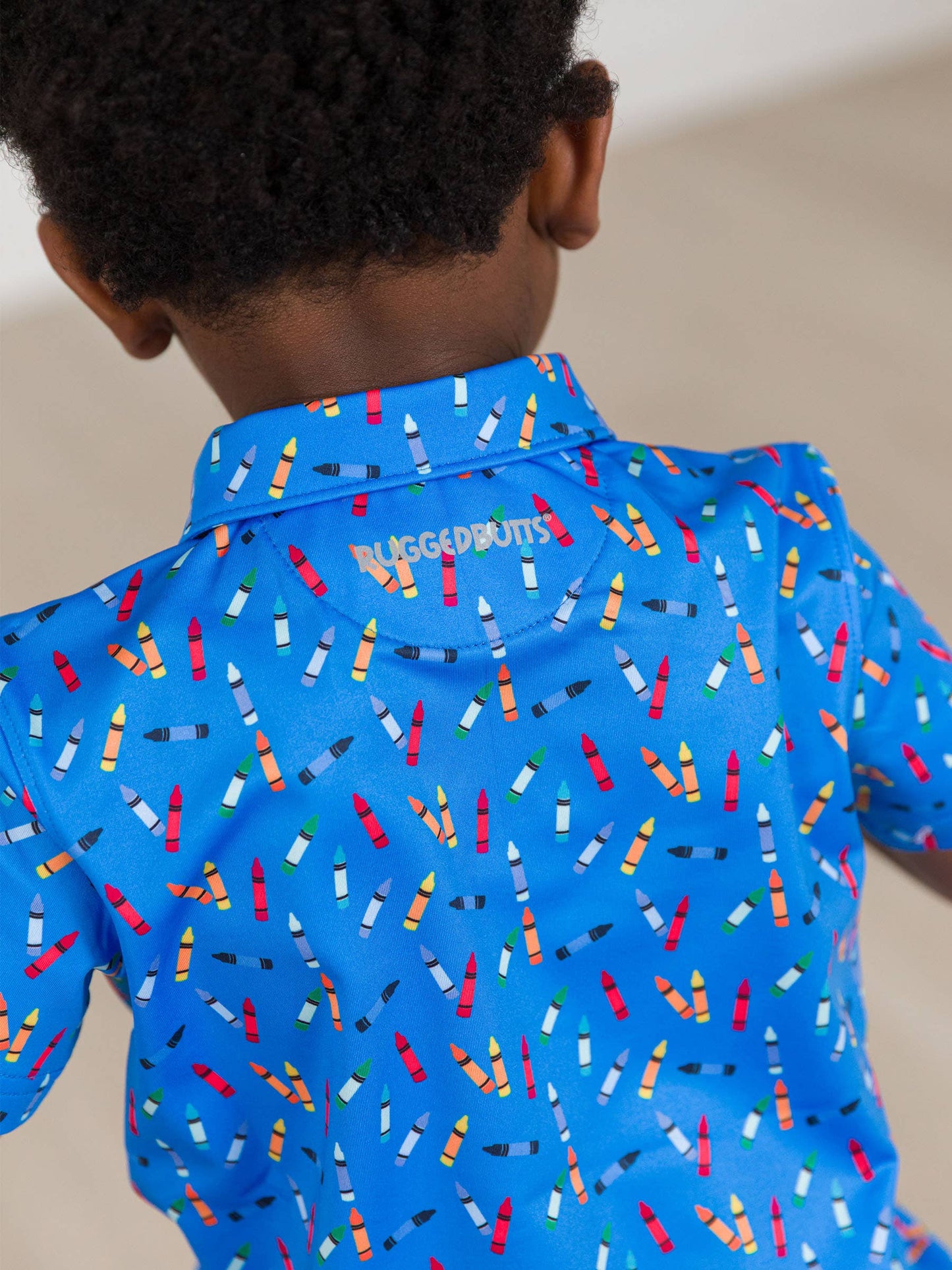 Boys Tiny Crayons Knit Short Sleeve Performance Polo: Blue