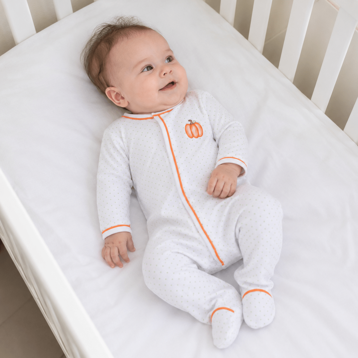 Magnolia Baby Pumpkin Hand-Embroidered Footie