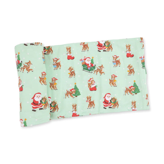 Angel Dear Green Vintage Reindeer & Santa Swaddle Blanket