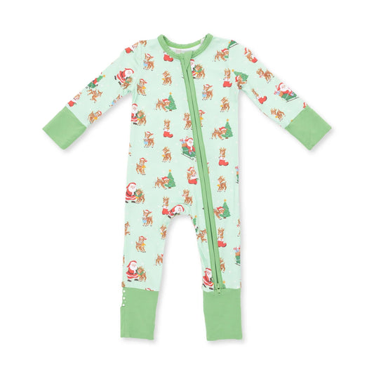 Angel Dear Green Vintage Reindeer & Santa Convertible Romper