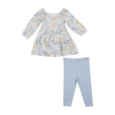 Angel dear- Edith's floral cap sleeve dress & legging set