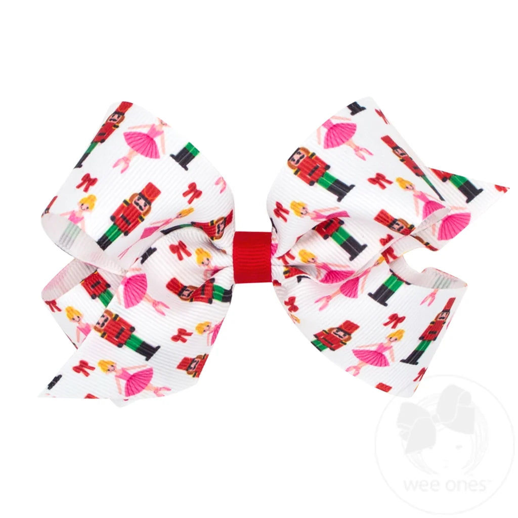 Wee Ones Medium Nutcracker Print Christmas Hair Bow