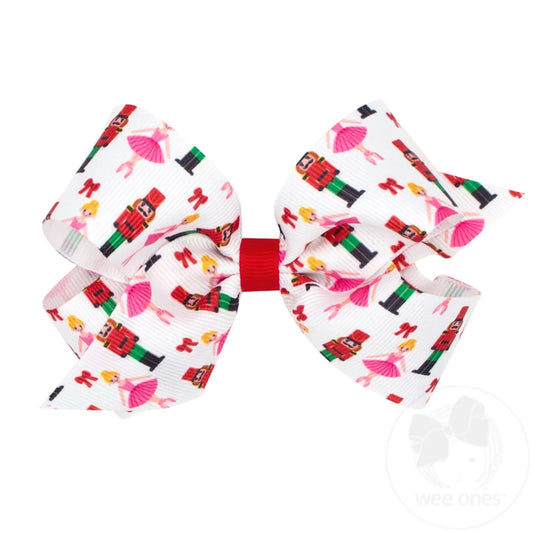 Wee Ones Medium Nutcracker Print Christmas Hair Bow