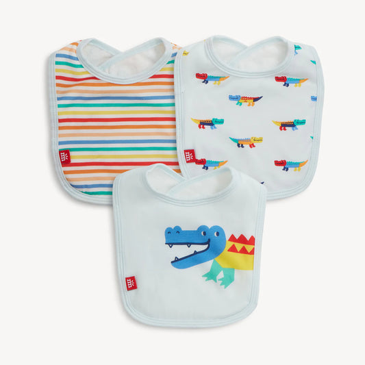 Crocodile Colorpop Blue Modal Magnetic Bib 3-Pack