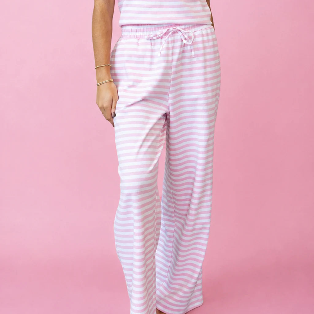 Lulu Mac- Youth Stripe Monochrome Patch Pant: Light Pink