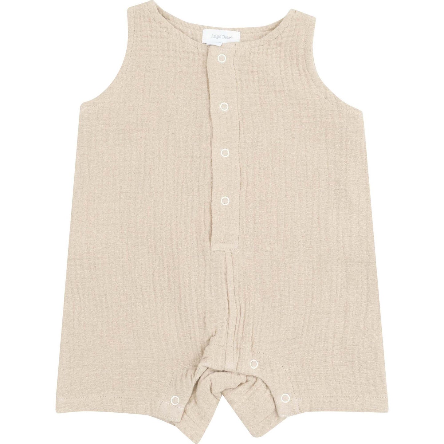 Angel Dear Solid Muslin Oxford Tan Sleeveless Shortie Romper