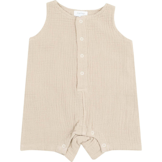 Angel Dear Solid Muslin Oxford Tan Sleeveless Shortie Romper