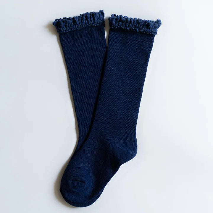 Little stocking co- Navy lace top knee high